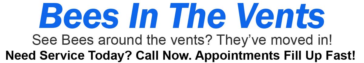 Teddys Bee Removal company logo with text that says, Do you have bees getting in the vents of you home? Call now. Appointments fill up fast
